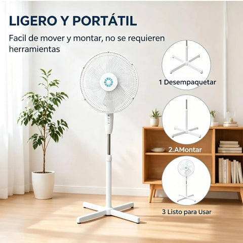 Oscillating Standing Fan – Quiet Energy-Efficient Floor Fan with Adjustable Height up to 125cm, 3 Speeds & Tilt Function