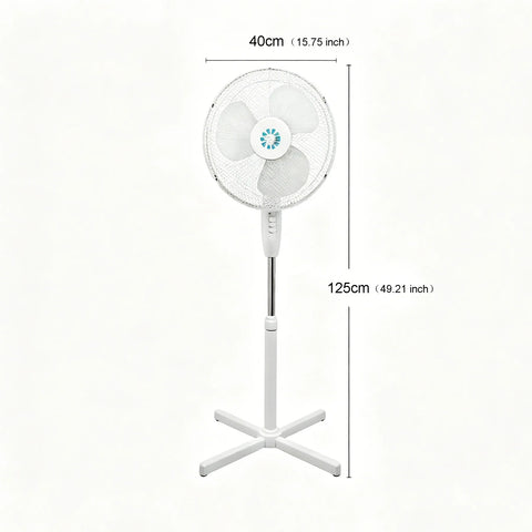 Oscillating Standing Fan – Quiet Energy-Efficient Floor Fan with Adjustable Height up to 125cm, 3 Speeds & Tilt Function