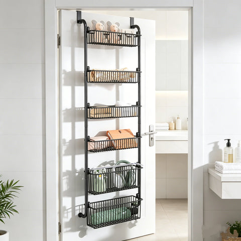 6-Tier Over-the-Door Storage Rack – Heavy Duty Carbon Steel Hanging Basket Organizer for Kitchen, Bathroom, Bedroom & Pantry