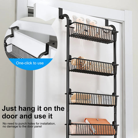 6-Tier Over-the-Door Storage Rack – Heavy Duty Carbon Steel Hanging Basket Organizer for Kitchen, Bathroom, Bedroom & Pantry