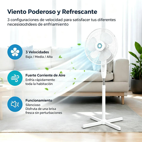Oscillating Standing Fan – Quiet Energy-Efficient Floor Fan with Adjustable Height up to 125cm, 3 Speeds & Tilt Function