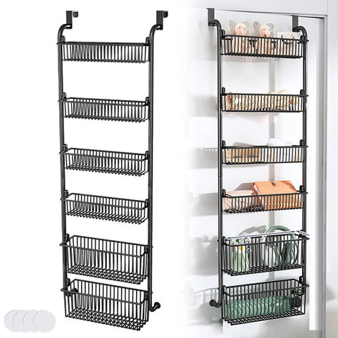 6-Tier Over-the-Door Storage Rack – Heavy Duty Carbon Steel Hanging Basket Organizer for Kitchen, Bathroom, Bedroom & Pantry