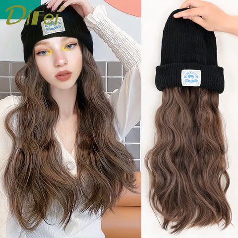 Long Wavy Hair Wig Beanie