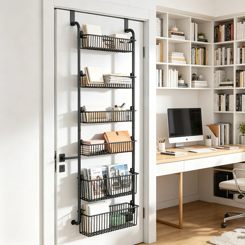6-Tier Over-the-Door Storage Rack – Heavy Duty Carbon Steel Hanging Basket Organizer for Kitchen, Bathroom, Bedroom & Pantry