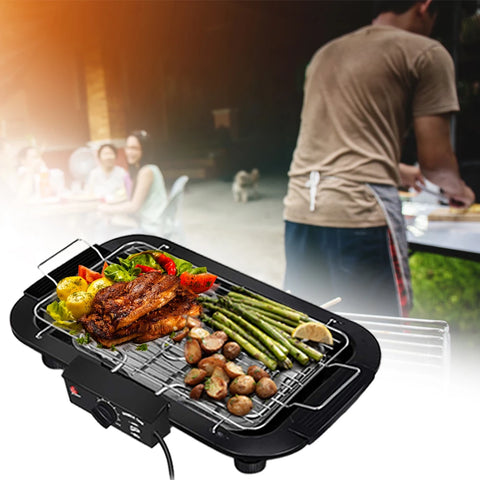 1800-2000W Portable Electric BBQ Grill, Indoor & Outdoor Tabletop Grill with 6-Level Temperature Control up to 350°C, Low-Smoke Electric Barbecue, Removable Grease Tray for Camping, Patio & Parties