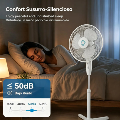 Oscillating Standing Fan – Quiet Energy-Efficient Floor Fan with Adjustable Height up to 125cm, 3 Speeds & Tilt Function