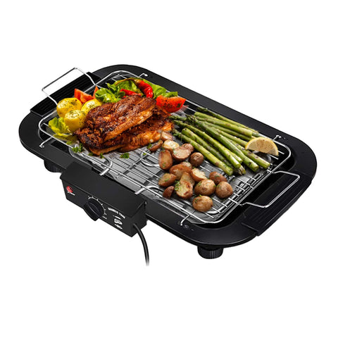 1800-2000W Portable Electric BBQ Grill, Indoor & Outdoor Tabletop Grill with 6-Level Temperature Control up to 350°C, Low-Smoke Electric Barbecue, Removable Grease Tray for Camping, Patio & Parties