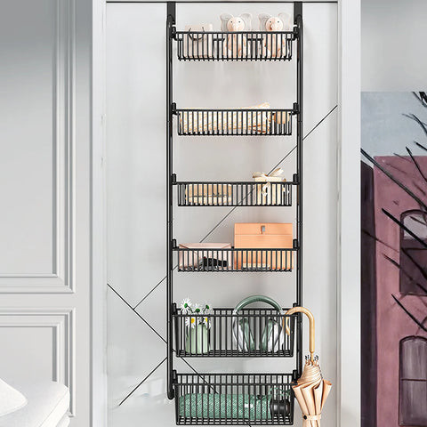 6-Tier Over-the-Door Storage Rack – Heavy Duty Carbon Steel Hanging Basket Organizer for Kitchen, Bathroom, Bedroom & Pantry