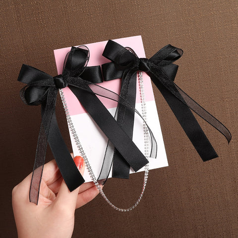 Bow Pearls Chain Barrettes Hairpin