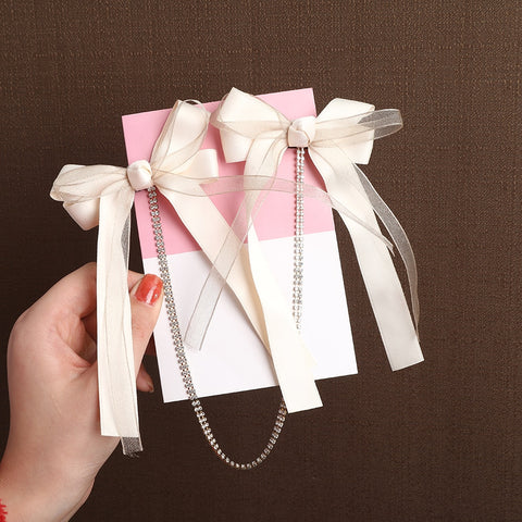 Bow Pearls Chain Barrettes Hairpin