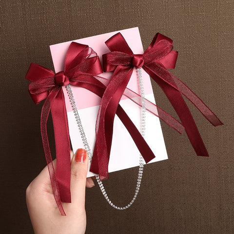 Bow Pearls Chain Barrettes Hairpin