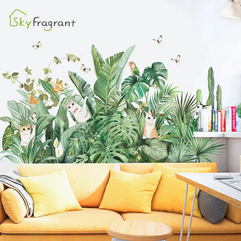Flowers Plants Cats Wall Sticker