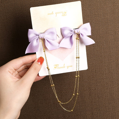 Bow Pearls Chain Barrettes Hairpin