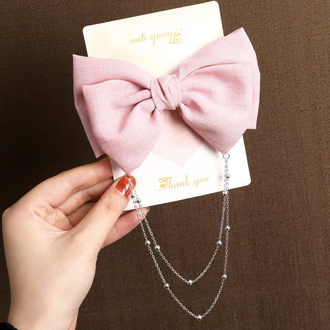 Bow Pearls Chain Barrettes Hairpin