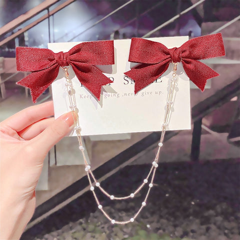 Bow Pearls Chain Barrettes Hairpin