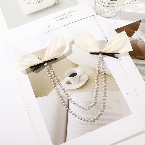 Bow Pearls Chain Barrettes Hairpin