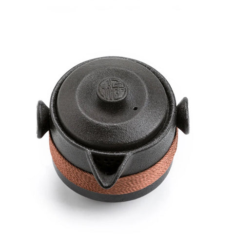 Black Pottery Travel Trio: Portable Tea and Coffee Set