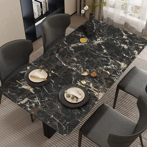 Midnight Obsidian Marble: Premium PVC Leather Dining Table Mats