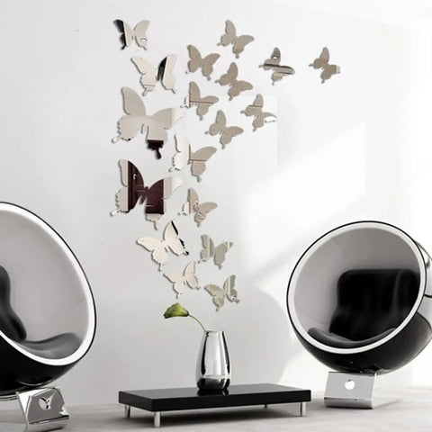 12Pcs/lot 3D Butterfly Mirror Wall Sticker