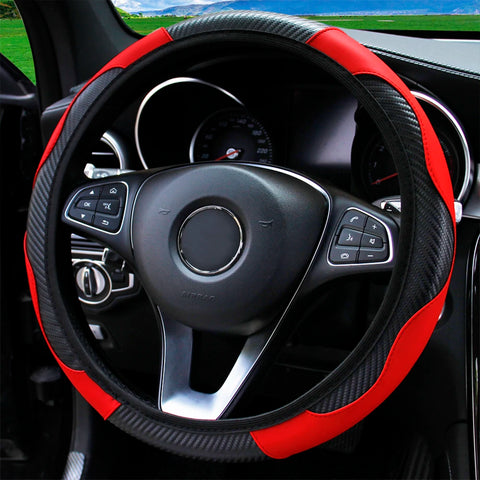PU Carbon Fiber Leather Car Steering Wheel Cover