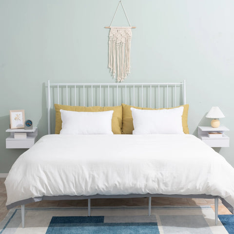 Set of 2 Floating Wall-Mounted Bedside Tables – Modern White Nightstands with Sliding Drawer, Open Storage Shelf & Space-Saving Design