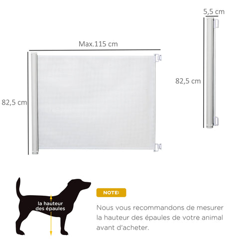 Retractable Safety Gate 115cm – Automatic Baby & Pet Barrier for Stairs, Doorways and Hallways, Space-Saving Steel & Teslin Mesh Design