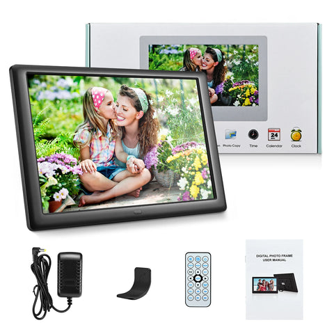 10-Inch Digital Photo Frame with IPS Display – HD Electronic Picture Frame with Photo Slideshow, Video & Music Player, Calendar, Alarm Clock, USB/SD Card Support & Remote Control
