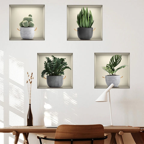 4PCS Green Plant Potted Stickers