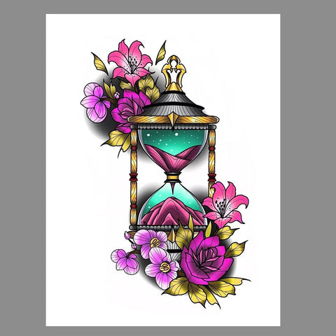 Flower Hourglass Tattoo Sticker