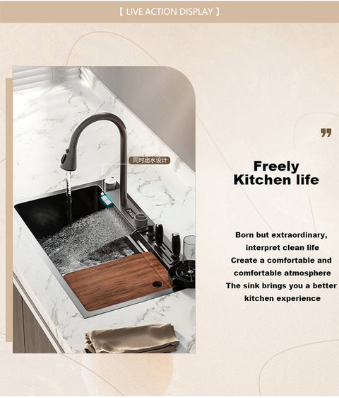 Digital Stainless Steel Kitchen Waterfall Sink