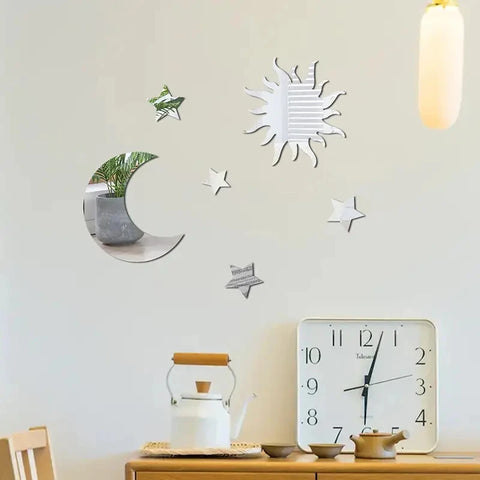 6PCS Star & Moon Mirror Wall Stickers