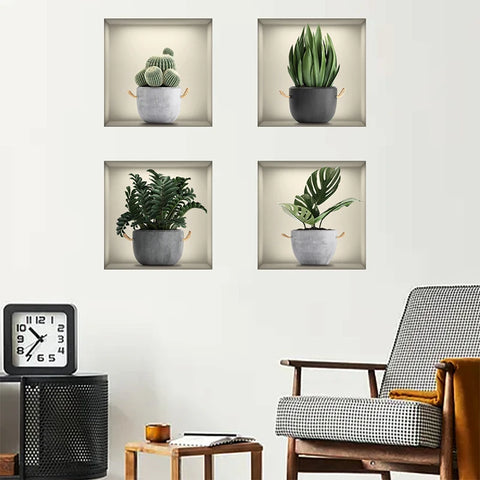 4PCS Green Plant Potted Stickers