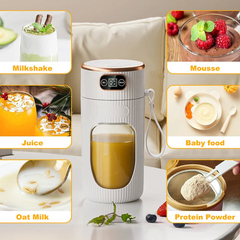 Portable Blender 400ML with LED Digital Display, USB Rechargeable 10-Blade Personal Smoothie Maker, Electric Juicer Cup for Smoothies, Protein Shakes, Milkshakes & Fresh Juice