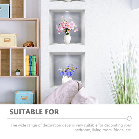 3PCS 3D Flower Vase Wall Stickers