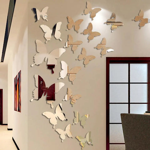 12Pcs/lot 3D Butterfly Mirror Wall Sticker