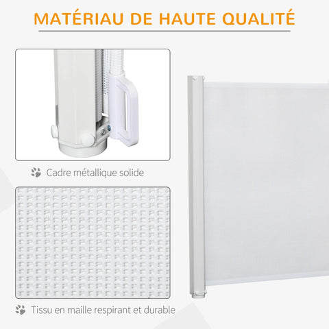 Retractable Safety Gate 115cm – Automatic Baby & Pet Barrier for Stairs, Doorways and Hallways, Space-Saving Steel & Teslin Mesh Design