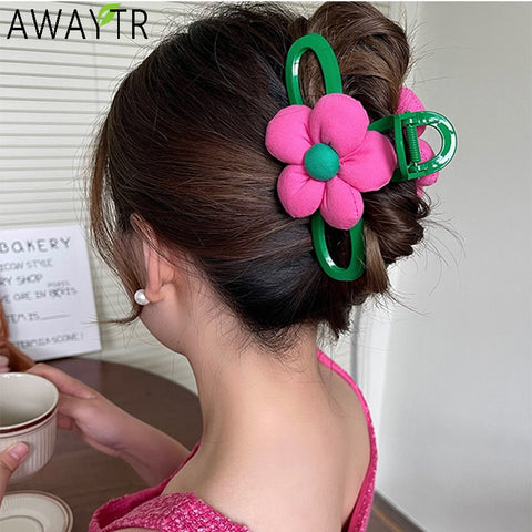 40 Styles Plush Synthetic Fabric Flower Hair Claw