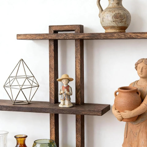 3-Tier Floating Wall Shelves – Rustic Wooden Wall Mounted Storage Shelf for Bathroom, Kitchen, Bedroom & Living Room
