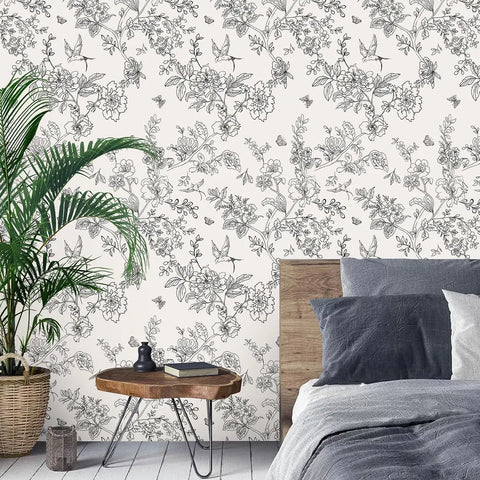 Monochrome Floral Wallpaper"