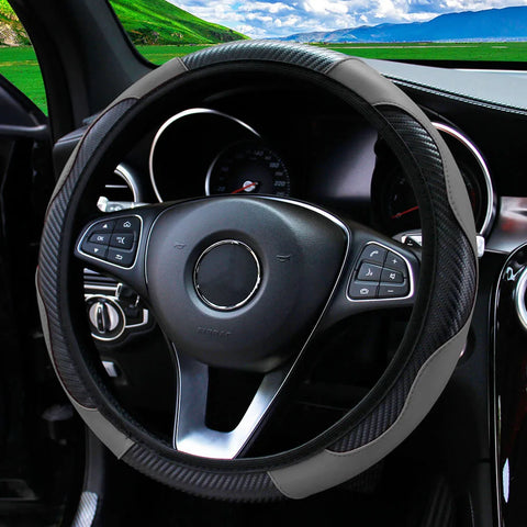 PU Carbon Fiber Leather Car Steering Wheel Cover
