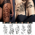 Sexy Black Large Snake Flower Fake Tattoo Stickers