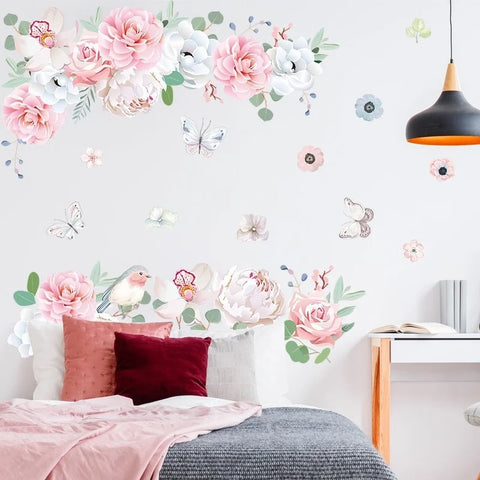 Pink Peony Flowers Wall Stickers