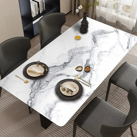 Midnight Obsidian Marble: Premium PVC Leather Dining Table Mats