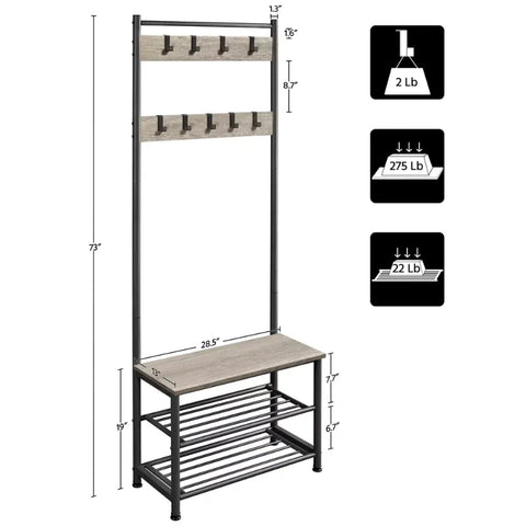 73" Metal Hall Bench Rack