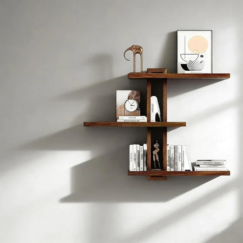3-Tier Floating Wall Shelves – Rustic Wooden Wall Mounted Storage Shelf for Bathroom, Kitchen, Bedroom & Living Room