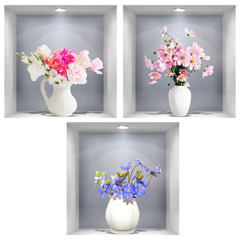 3PCS 3D Flower Vase Wall Stickers