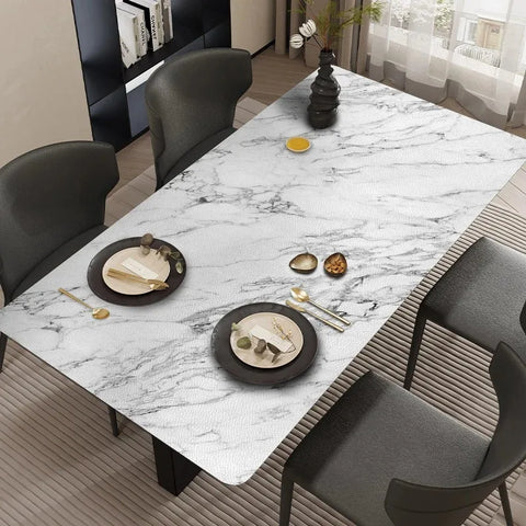 Pristine Snow Marble: Premium PVC Leather Dining Table Mats