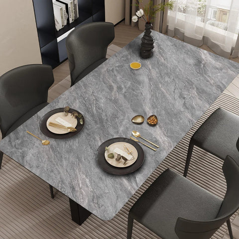 Midnight Obsidian Marble: Premium PVC Leather Dining Table Mats