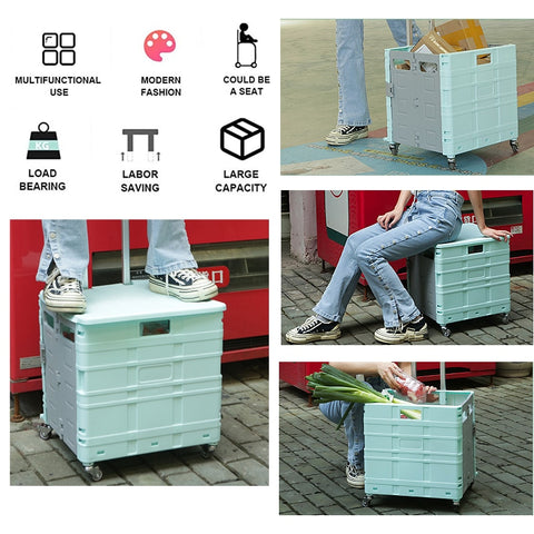 50L Folding Shopping Cart Pull Trolley