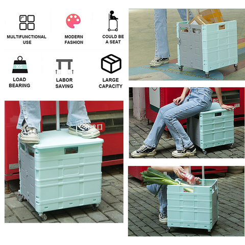 50L Folding Shopping Cart Pull Trolley